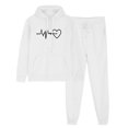 thumbnail image 2 of 2 Piece Linen Short Sets for Women Fall Linen Pants Set for Women White Outfits Women's Sports Tracksuits Long Sleeve Pullover Hoodies Sweatshirt Loose Coat And Sweatpants Fall Winter Suit, 2 of 4