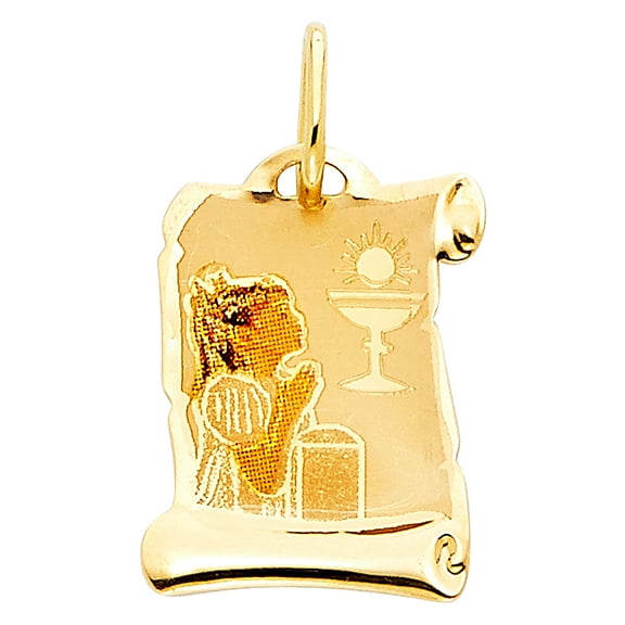 14k Yellow Gold Prayer First Holy Communion Pendant Jesus Christ Gift Charm Jewelry Female Unisex