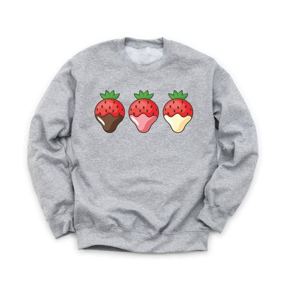 Strawberries Dipped in Chocolate Unisex Gray Sweatshirt Chocolate Strawberry Vanilla Design Valentine's Day Sweets Holiday Sweater
