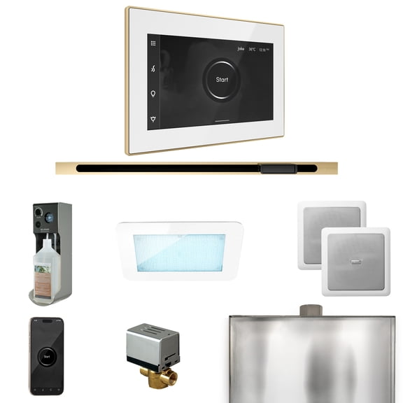 Mr Steam XDream Steam Shower Ctrl Pkg w/iSteamX Control and Linear Steamhead in White Polished Brass