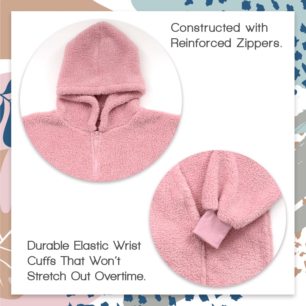 Tenby Wearable Blanket with Sleeves for Women and Men, Oversized One Size Sherpa Blanket Hoodie Sweatshirt with Front Pocket, Foldable Portable Travel Pillow with Handle and Trolley Straps, Pink