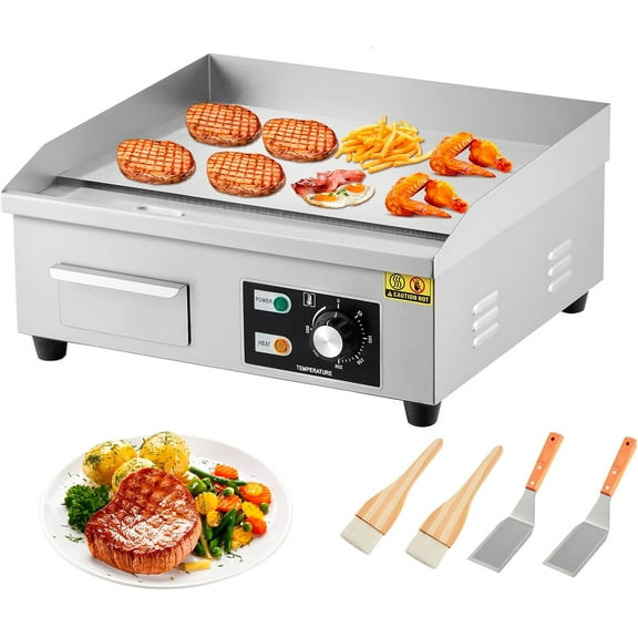 Commercial Electric Griddle,18" Electric Countertop Griddle Non-Stick Restaurant,110V 1600W Stainless Steel Flat Top Grill,Adjustable Temperature Control 122°F-572°F,2 Shovels,2 Brushes