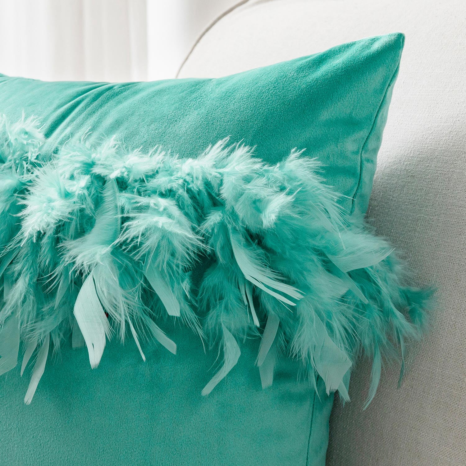 Soft Feather Velvet Modern Cushion, Decorative Couch Pillow, 18" x 18", Turquoise, 2 Pack