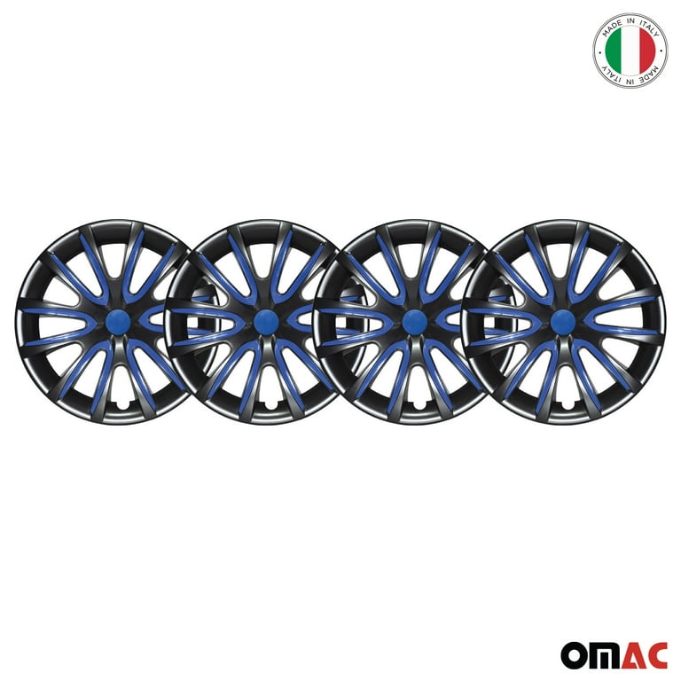 OMAC 16 Inch Wheel Cover Hubcaps for Nissan Versa Black and Dark Blue Set of 4 Wheel Rims Cover Auto Tire Replacement Exterior Hub Caps