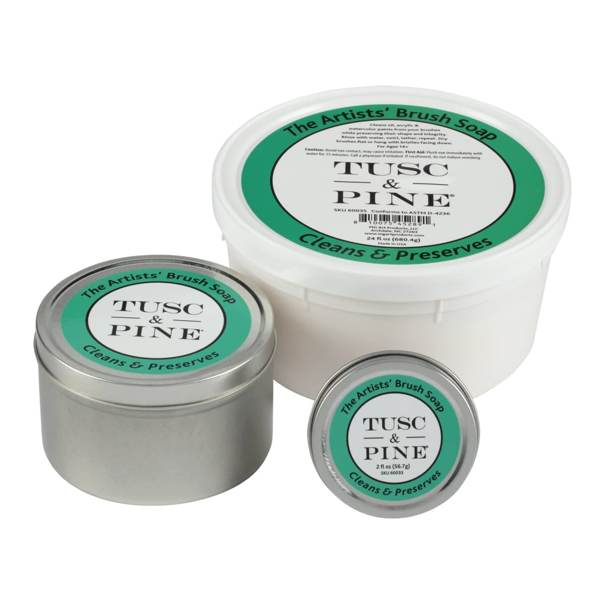 Tusc & Pine The Artists' Brush Soap - 12oz Plant-Based Brush Cleaner, Oil, Acrylic, Watercolor Paint - Nourishes Bristles; Made in North Carolina; Alkali Soap, Gentle Pine Fragrance
