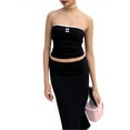 thumbnail image 5 of Biekopu Women's 2 Piece Summer Outfits Black Sleeveless Off Shoulder Tube Tops Long Bodycon Skirt Set, 5 of 8