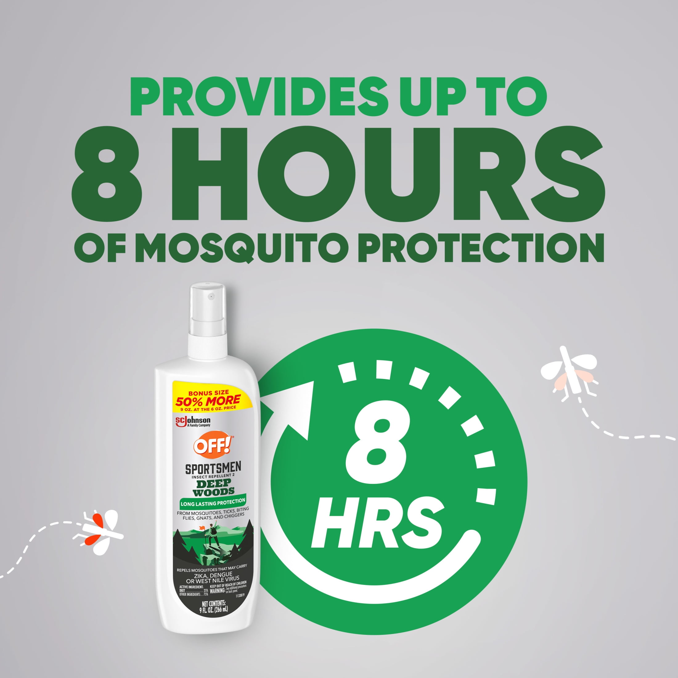 OFF! Deep Woods Sportsmen 25% Deet Insect Repellent II, Mosquito Bug Spray, Bonus Size, 9 oz
