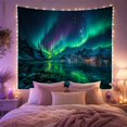 thumbnail image 2 of Green and Purple Aurora Above Snowy Mountains, Serene Digital Art for Nature Lovers, Mountain Lake Decor, Housewarming Gift, Tapestry Wall Hanging for Bedroom and Living Room, 2 of 7