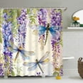 thumbnail image 2 of Watercolor Purple Floral Shower Curtain Lavender Dragonfly Spring Weeping Wisteria Blossom Vine Leaves White Background Women Girl Bathroom Curtain Set Polyester Fabric Hooks 35 X 70 Inch, 2 of 6