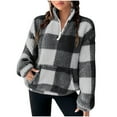 thumbnail image 3 of Aboser Womens Flannel Sweatshirt No Hood Trendy Plaid Shacket Fuzzy Fleece Pullover Casual Quarter Zip Up Shirts Loose Long Sleeve Sweatshirts with Pocket, 3 of 7