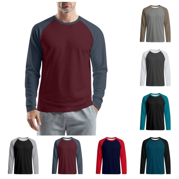 Mens Baseball Shirt Casual Raglan Long Sleeve Crewneck Color Block T-Shirt Lightweight Vintage Tops