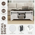 thumbnail image 4 of Kmax Lift Top Coffee Table, Farmhouse Coffee Table with Hidden Storage & Sliding Barn Door, Modern Rectangular Rustic White Living Room Center Table, Brown Top, 4 of 7