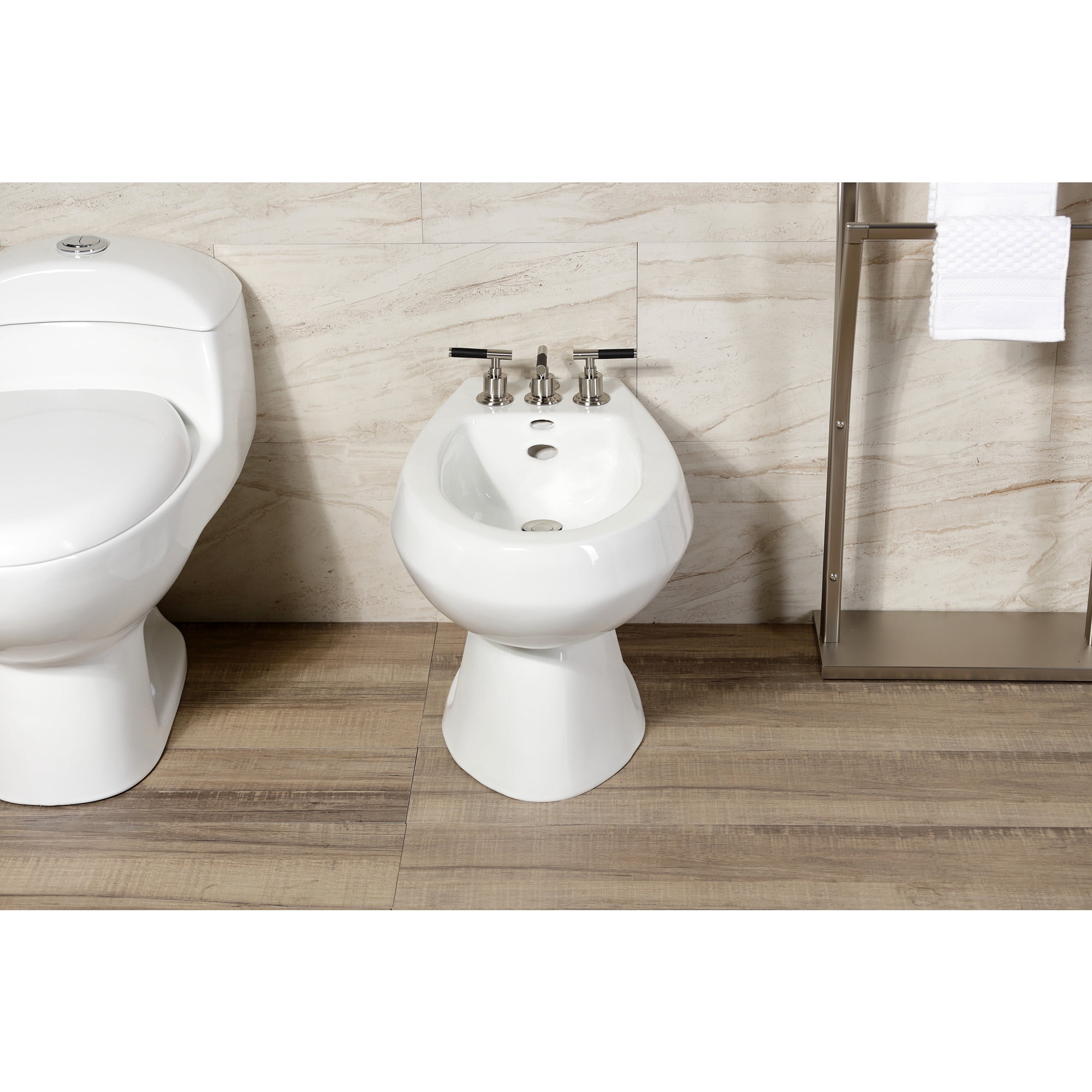 Kingston Brass KB6328CKL Kaiser Three-Handle Bidet Faucet with Brass Pop-Up, Brushed Nickel