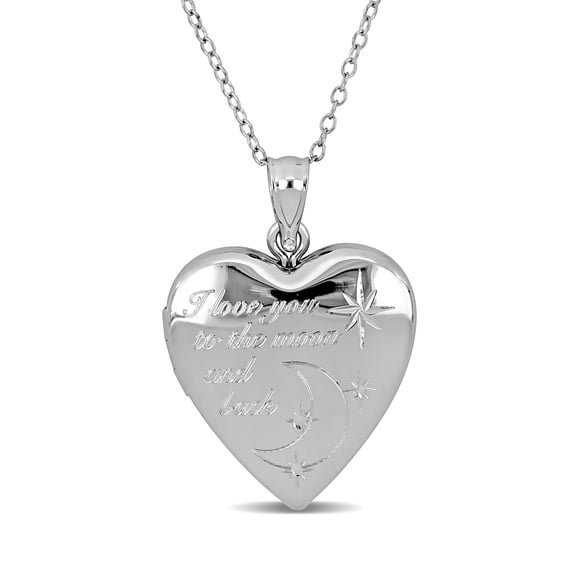 Everly Women's Engraved "I love you to the moon and back" Heart Locket Pendant in Sterling Silver