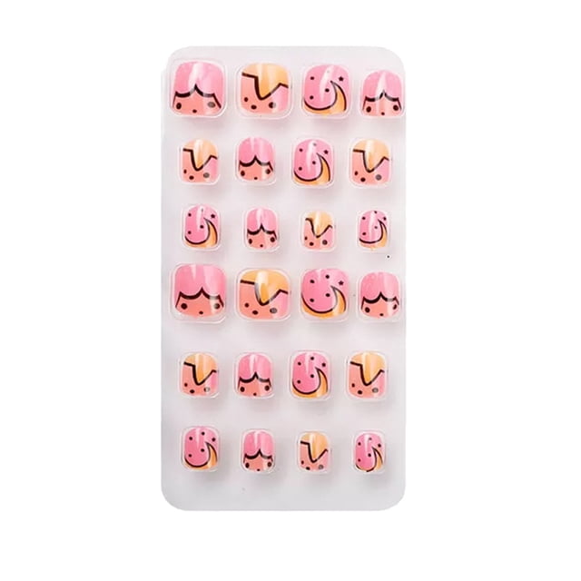 Vogacara 1 Juego de puntas de uñas artificiales Prensa en las uñas para niños Dibujos animados Adorable Pre-pegamento Cobertura completa Salón DIY Kit Type3 NO3 Vogacara CE011465-19