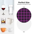 thumbnail image 6 of Vsdgher Purple Black Plaid Leather Coasters for Drinks, Durable Drink Coasters 4 Set for Tabletop Protection, Luxurious Home Décor and Housewarming Gift ( {designName})Round Shape, 6 of 6