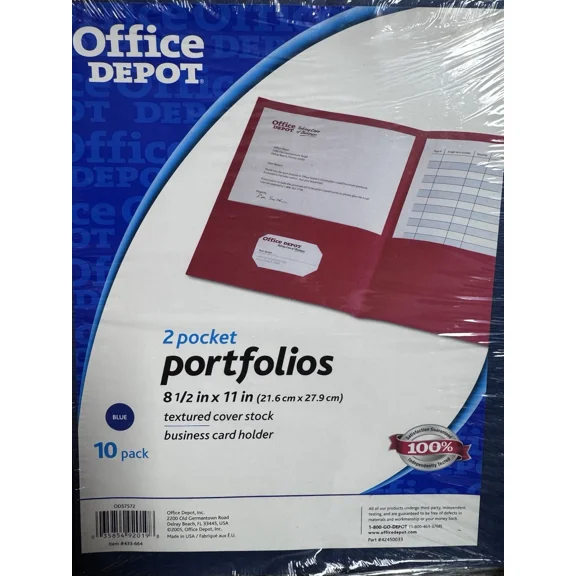 New Office Depot Brand Twin-Pocket Portfolios 8 1/2 X 11 In Blue Pack Of 10