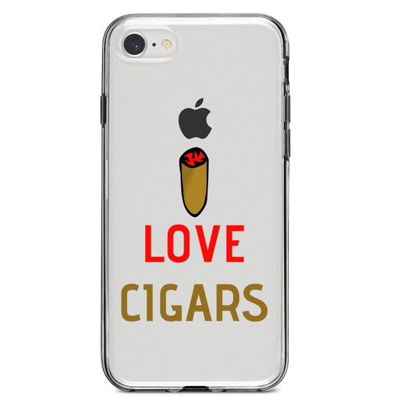 DistinctInk Clear Shockproof Hybrid Case for iPhone 7 8 SE (2020 Model) 4.7" Screen TPU Bumper Acrylic Back Tempered Glass Screen Protector - I Love Cigars