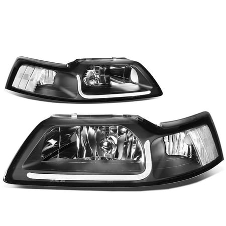 Ford Mustang Clear Headlight (For 99-04 Ford Mustang LED Daytime Running Light Bar Headlight Black Housing Clear Corner Headlamp 00 01 02 03)