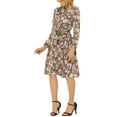 thumbnail image 4 of INSPIRE CHIC Robe Vintage à Fleurs pour Femme à Col Noué en Chiffon à Manches Longues avec Ceinture S Rouge Foncé, 4 of 6