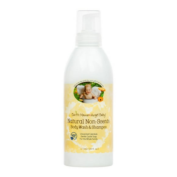 Earth Mama Ange Bébé Naturel Non-Odeurs Shampooing et Lavage du Corps 1L - 34 Oz.