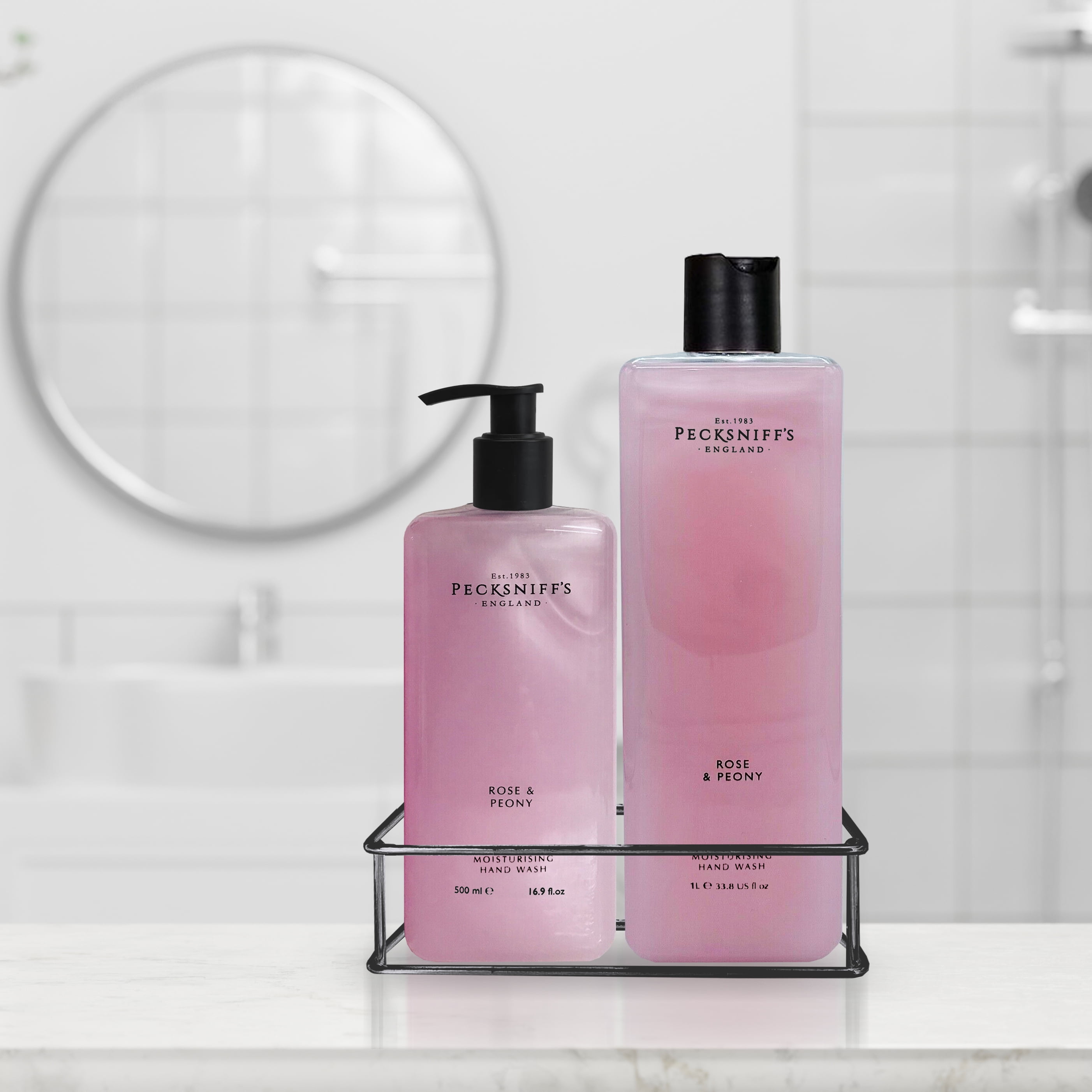 Pecksniffs Classic Rose & Peony Moisturizing Hand Wash 500ml/16.9 Fl oz and Hand Wash Refill 1L/1000ml,33.8 Oz