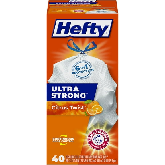 Hefty Ultra Strong Tall Kitchen Trash Bags, Citrus Twist Scent, 13 Gallon, 40 Count ( Pack of 2 )