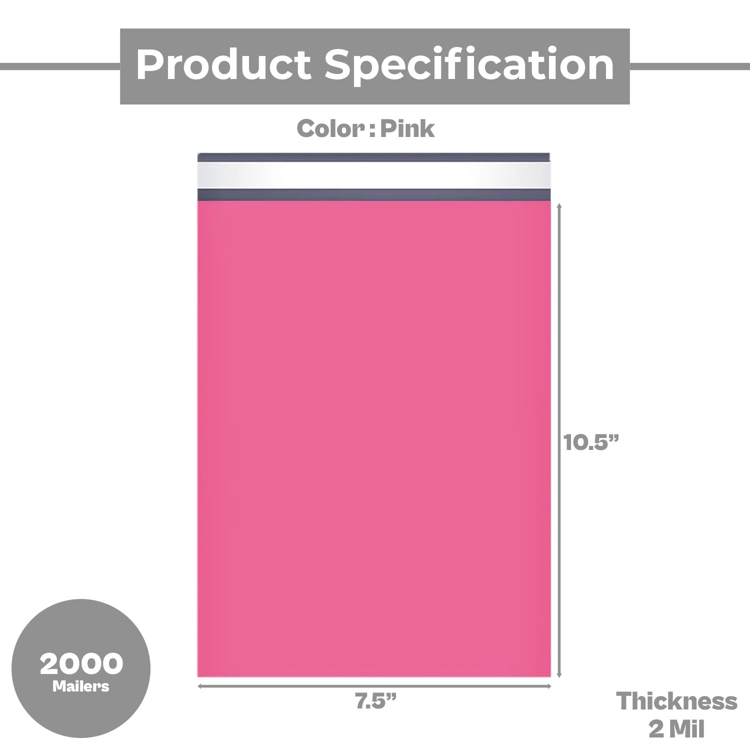 MMBM Pink Poly Mailers 7.5" x 10.5" 2 Mil Dust-Dirt Resistant Shipping Bags for Retail and Supplies 2000 Pack