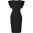 thumbnail image 4 of Oten Women's Deep V-neck Ruffle Edge Sleeves Solid Color Belt Cocktail Party Workwear Slim Fit Pencil Dress, 4 of 4