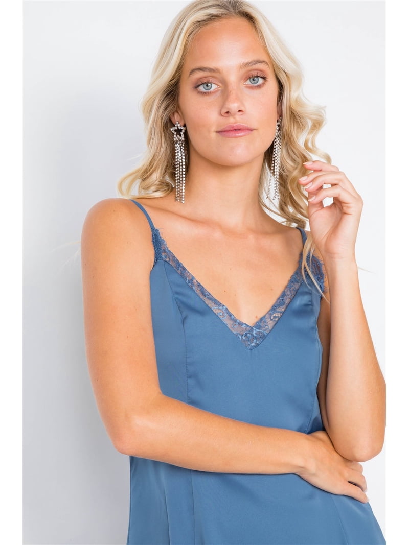 Seafoam Blue V-neck Satin Lace Trim Mini Chic Festival Dress - Walmart.com