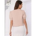 thumbnail image 3 of DARING DIVA Cropped Tweed Puff Short Sleeve Crew Neck Office Blazer XS Light Pink, 3 of 6