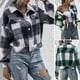 thumbnail image 2 of Moda mujer camisa a cuadros cuello vuelto manga larga de un solo pecho Casual Otoño Invierno chaquet Abanopi Aqua/Grande, 2 of 7