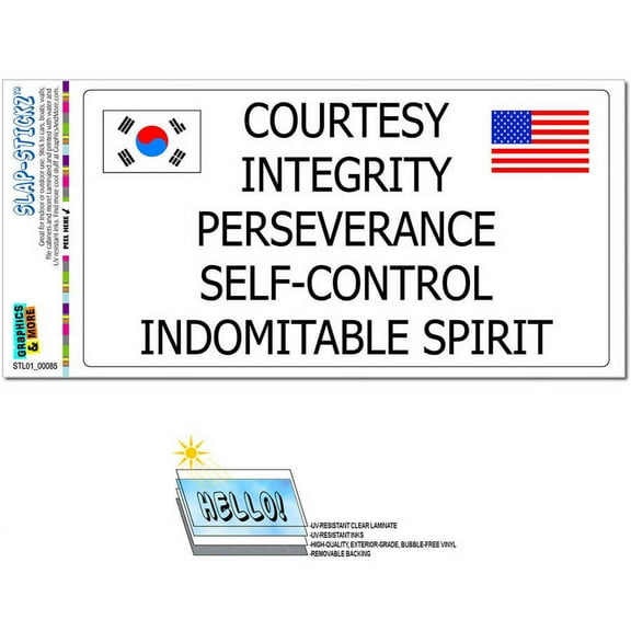 Taekwondo Five 5 Tenets Courtesy Integrity Karate Automotive Car Window Locker Bumper Sticker