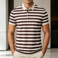 thumbnail image 2 of Mens Polo Shirts Loose Bussiness Striped Shirt Cotton Moisture Wicking Classic Collared Casual Golf Shirts for Middle-aged Size M-4XL Coffee, 2 of 9