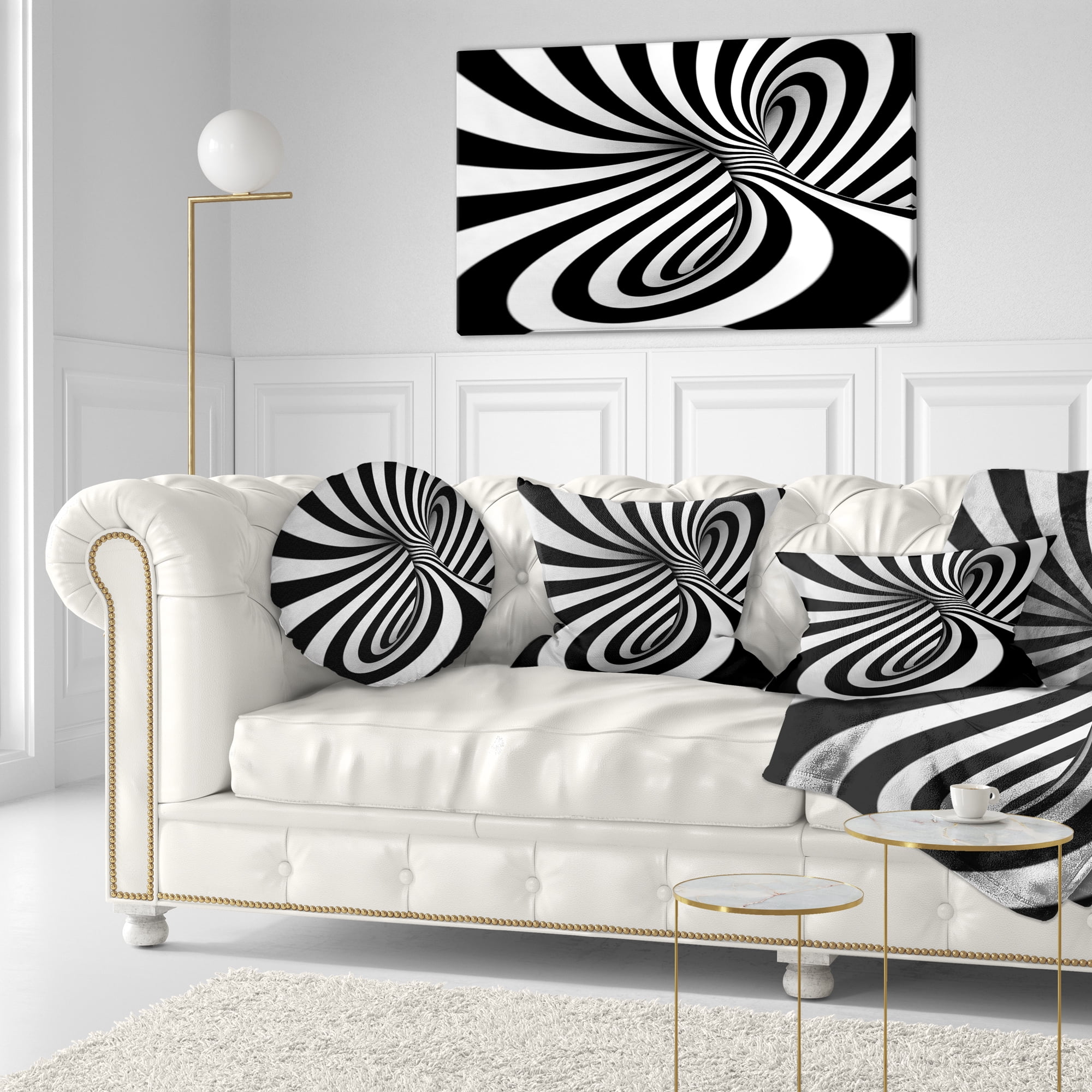 Designart Spiral Black n White - Contemporary Throw Pillow - 12x20
