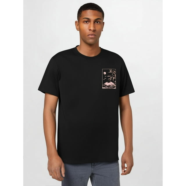 Camiseta informal para hombre, cuello redondo, manga corta, estampado de montaña, ropa de verano, camisetas informales