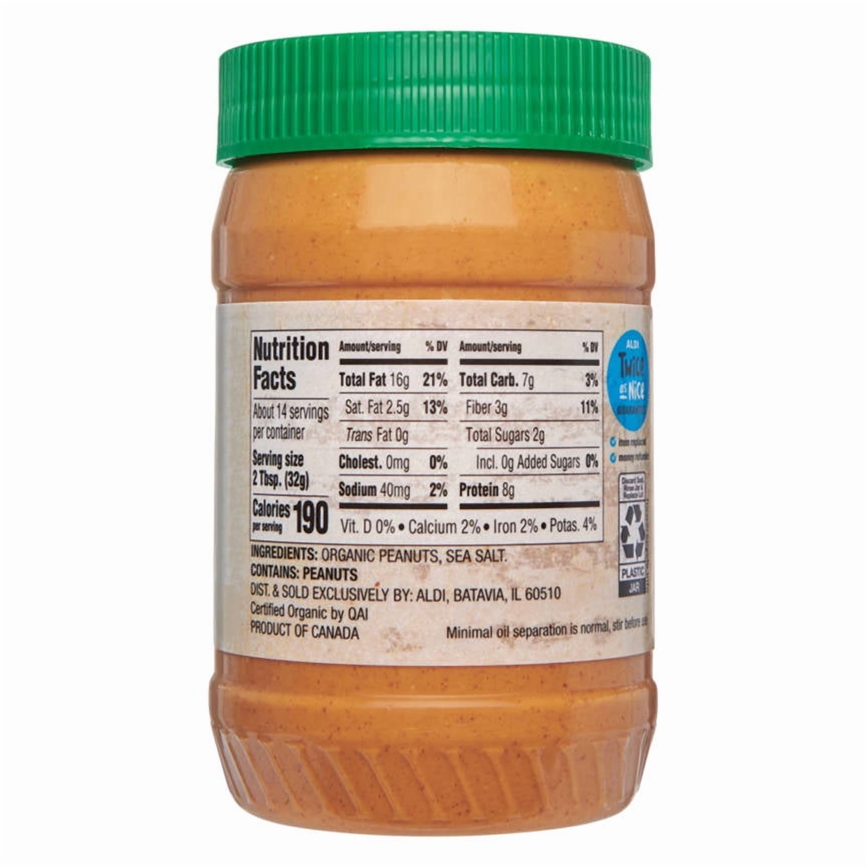 Organic Creamy Peanut Butter, 16 oz- Pack of 2