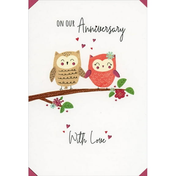 Pictura Cute Owl Couple on Branch Our Wedding Anniversary Card