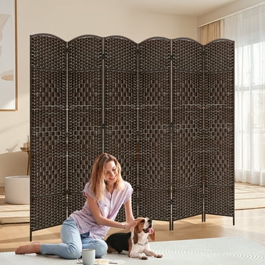 Dkelincs 6 Panel Room Dividers Portable Folding Privacy Screen Wooden Partition Screen, Brown