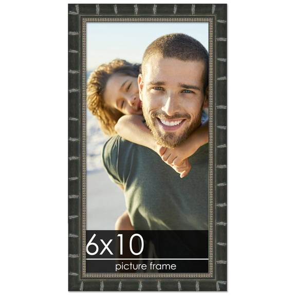 6x10 Bamboo Black Complete Wood Picture Frame with UV Acrylic, Foam Board Backing, & Hardware