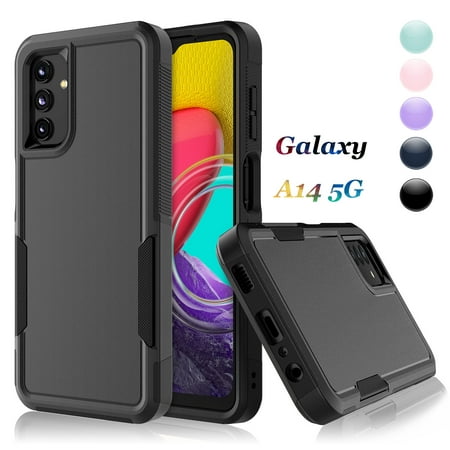 For Samsung Galaxy A14 5G Case, 2 in 1 PC Phone Case for Galaxy A14 5G 6.6" 2022 Case, Njjex Rubber & Rugged Shockproof Full Body Protection Case Cover - Black