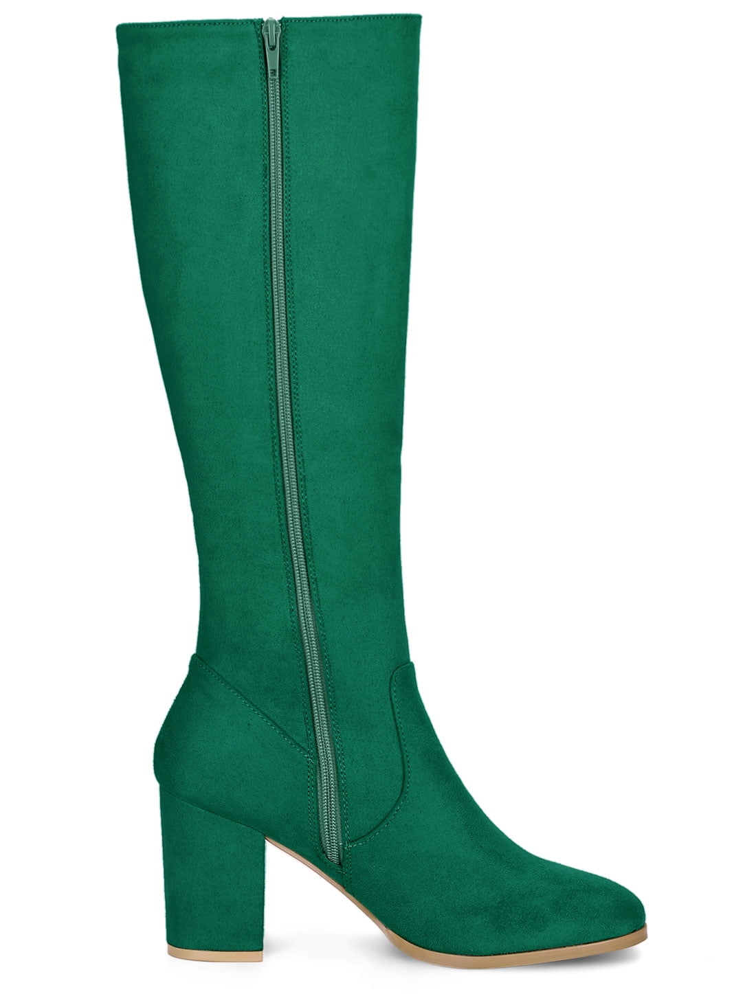 DARING DIVA Women's Stylish Side Zipper Chunky Heel Knee High Boots Emerald Green 6.5