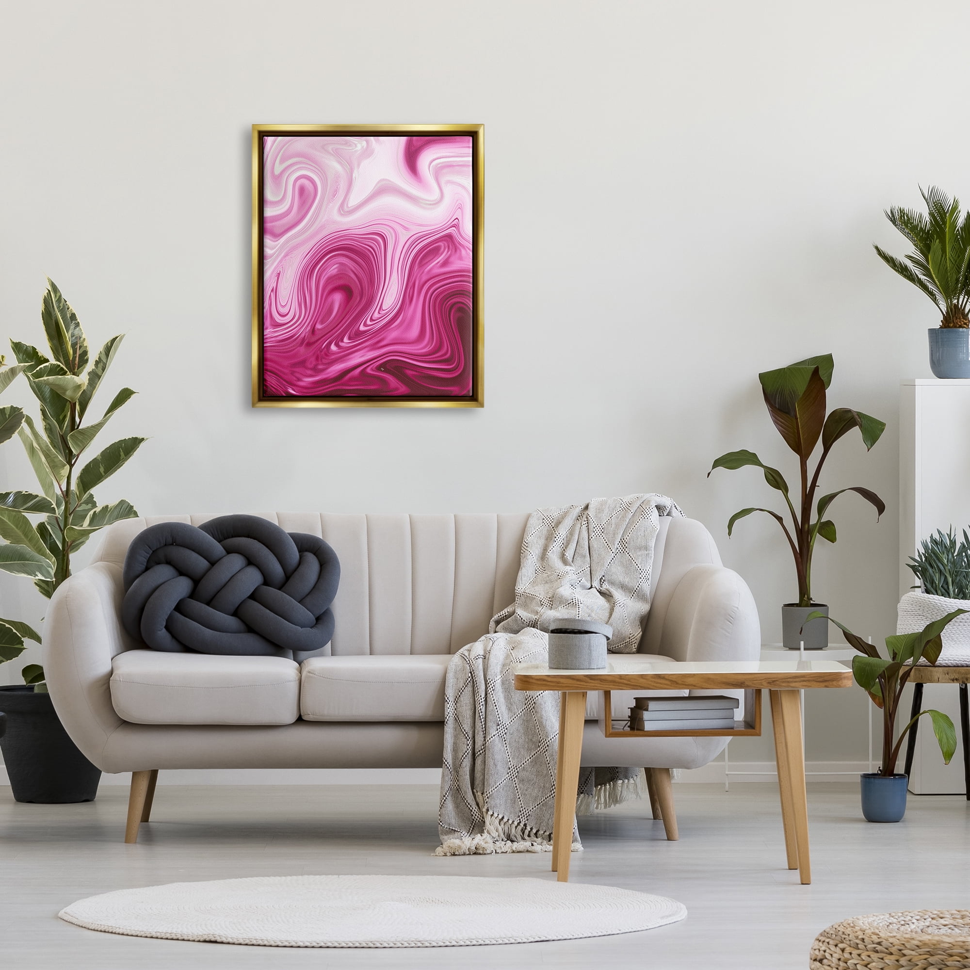 Stupell Pink Marble Abstract Swirls Abstract Painting Gold Floater Framed Art Print Wall Art