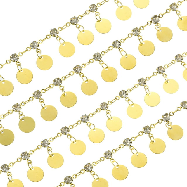 Unique Bargains Rhinestone Chain with Tassel, 6.56 Ft Diamond Tassel Chain Fringe Sequin Beaded Trim Bulk (Gold, White)