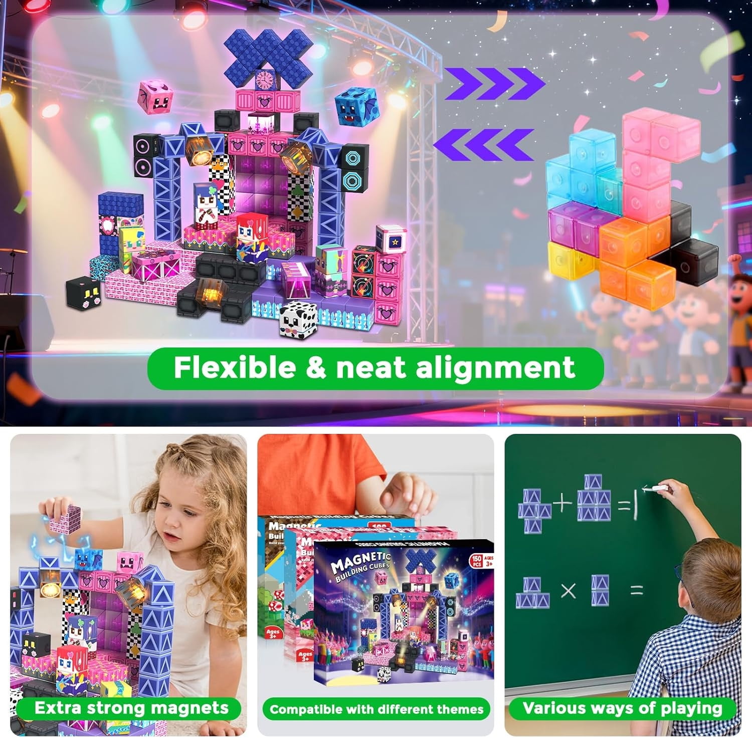 Annexfun 150Pcs Magnetic Blocks, Musical Band Magnetic Building Blocks, Constructions Toys for Kids Age 3 4 5 6 7 8 9 10, STEM Montessori Stacking Toy Boys & Girls Birthday Chritmas Gifts