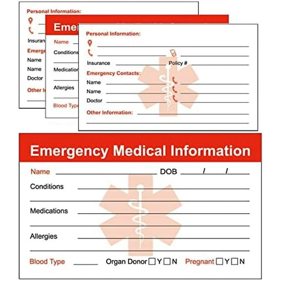 Emergency Medical Information ID Card Pack of 5