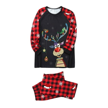 

Nituyy Christmas Family Matching Pajamas Set Long Sleeve Snowman/Elk Print Tops +Plaid Pants