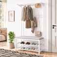 thumbnail image 5 of YANAOFFE Entryway Coat Rack with Shoe Storage Bench, 4-in-1 Entryway Bench, Metal Hall Tree Shoes Bench with 10 Hooks, White, 5 of 7
