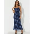 thumbnail image 3 of DARING DIVA Floral Maxi Spaghetti Strap Bodycon Dress XS Black Blue, 3 of 6