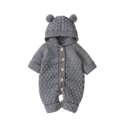 

SUNSIOM Baby Boys Girls Romper Long Sleeve Hooded One-Piece Knitted Cotton Bodysuit Jumpsuit Infant Autumn Outfits